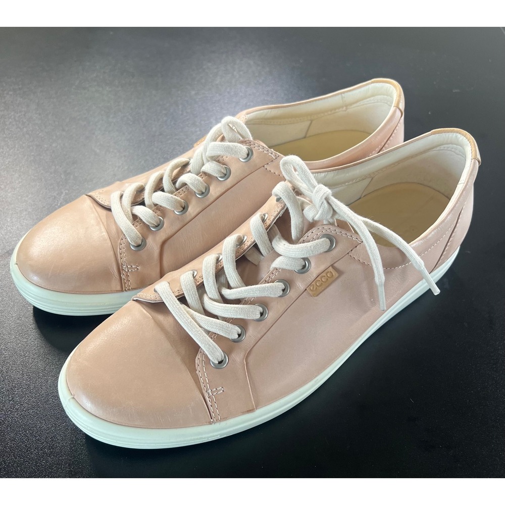 Ecco Soft 7 Womens Rose Dust Pink Leather Sneakers Lace Up Shoes Size 12